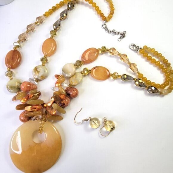 Yellow and Brown Necklace with Earrings - Picture 4 of 8